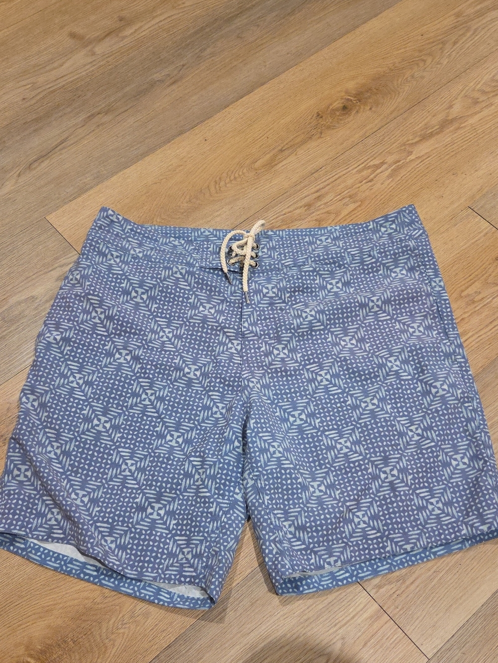Faherty Blue & White Geometric Swim Shorts